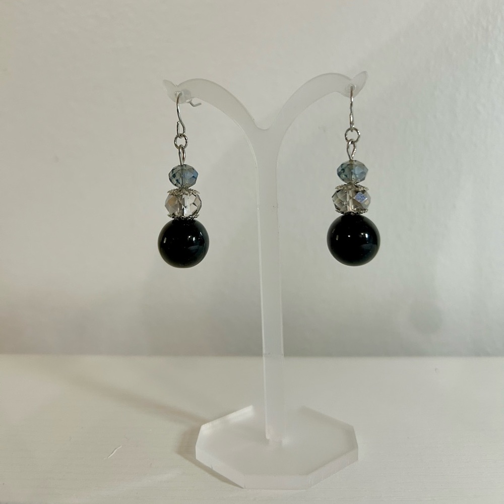Elegant Black and Gray Beaded Earrings
